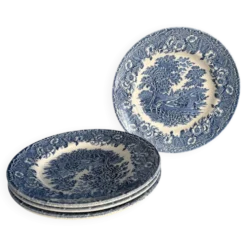Service de 4 assiettes à dessert vintage porcelaine anglaise bleu décor cha