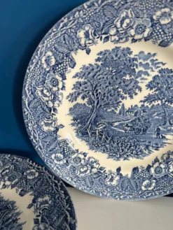 Service de 4 assiettes à dessert vintage porcelaine anglaise bleu décor cha