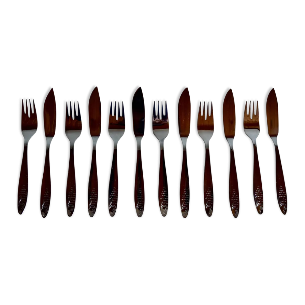 Service de couverts à poisson vintage pour 6 personnes - WMF - acier inoxydable - Made in Germany
