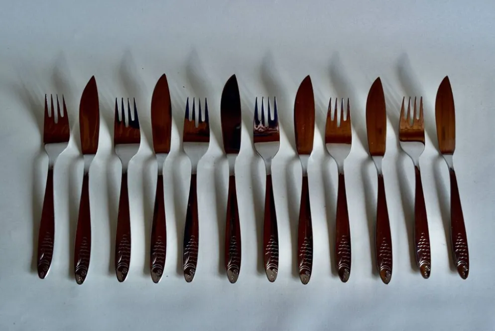 Service de couverts à poisson vintage pour 6 personnes - WMF - acier inoxydable - Made in Germany