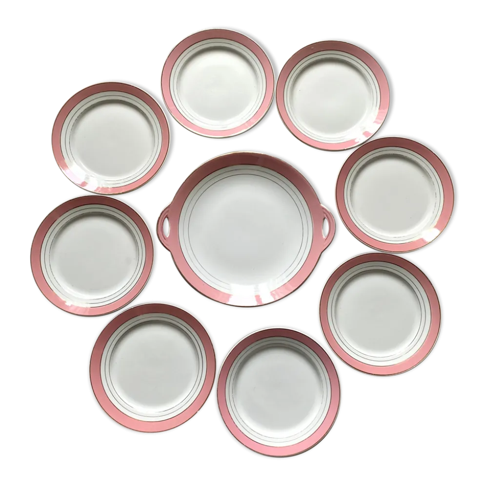 Service à dessert assiettes et plat en porcelaine de Luneville
