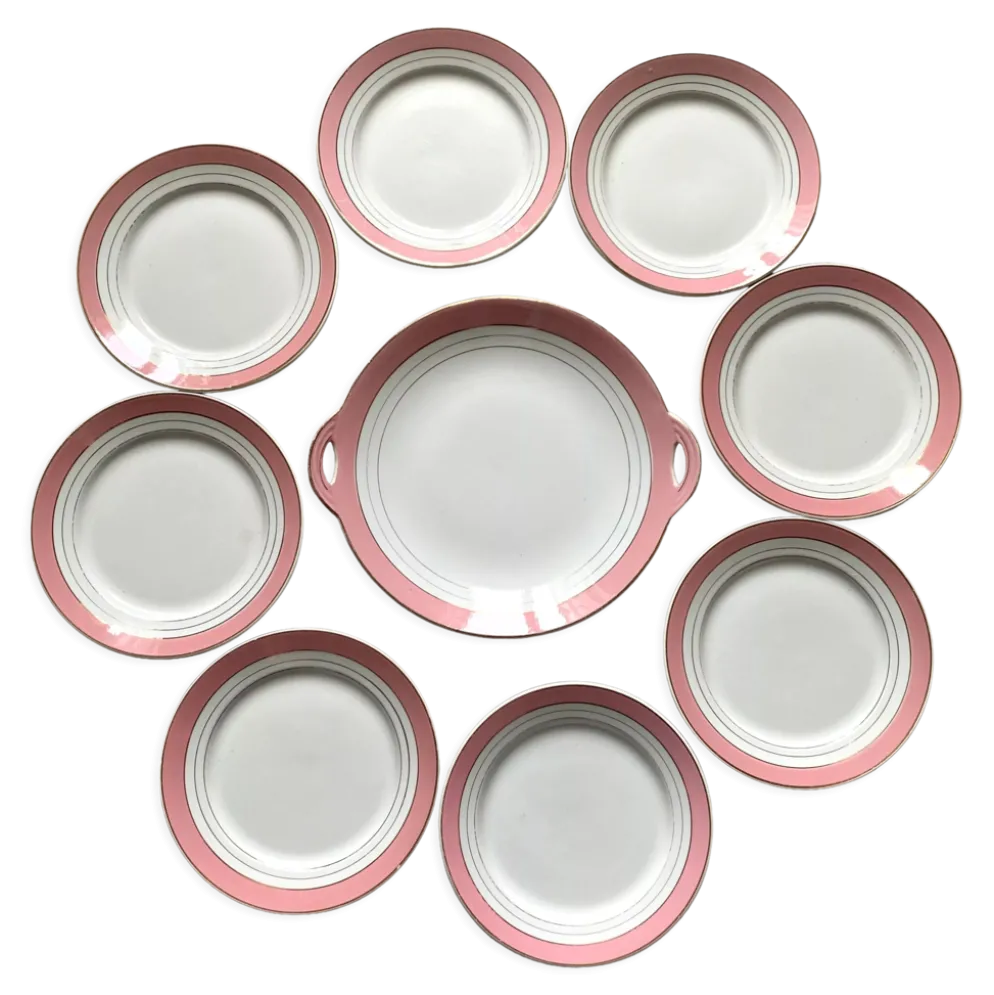 Service à dessert assiettes et plat en porcelaine de Luneville
