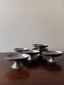 Service à dessert 6 coupes à glace Delinox en inox brossé, France 1970