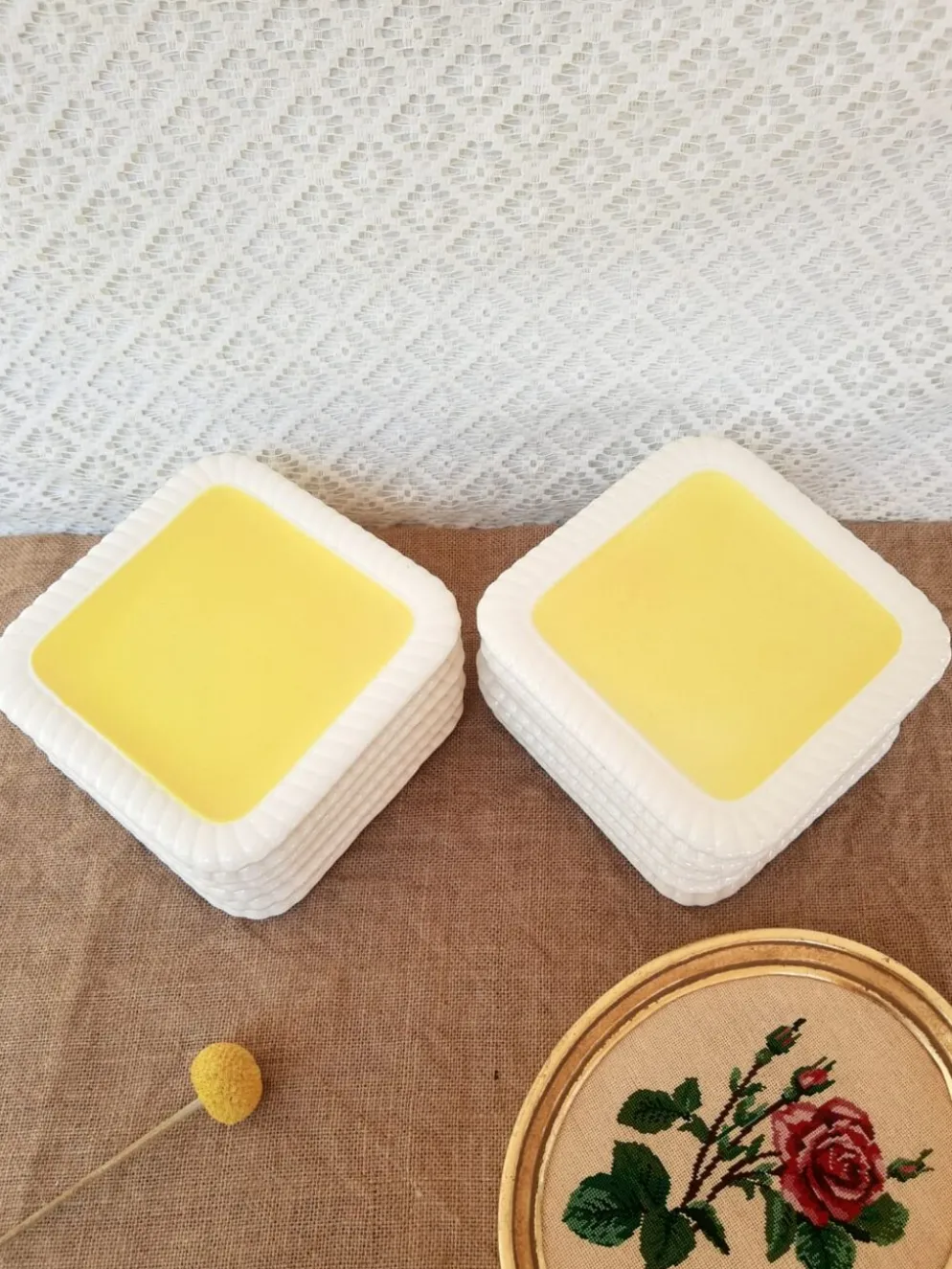 Service à dessert jaune Longwy France