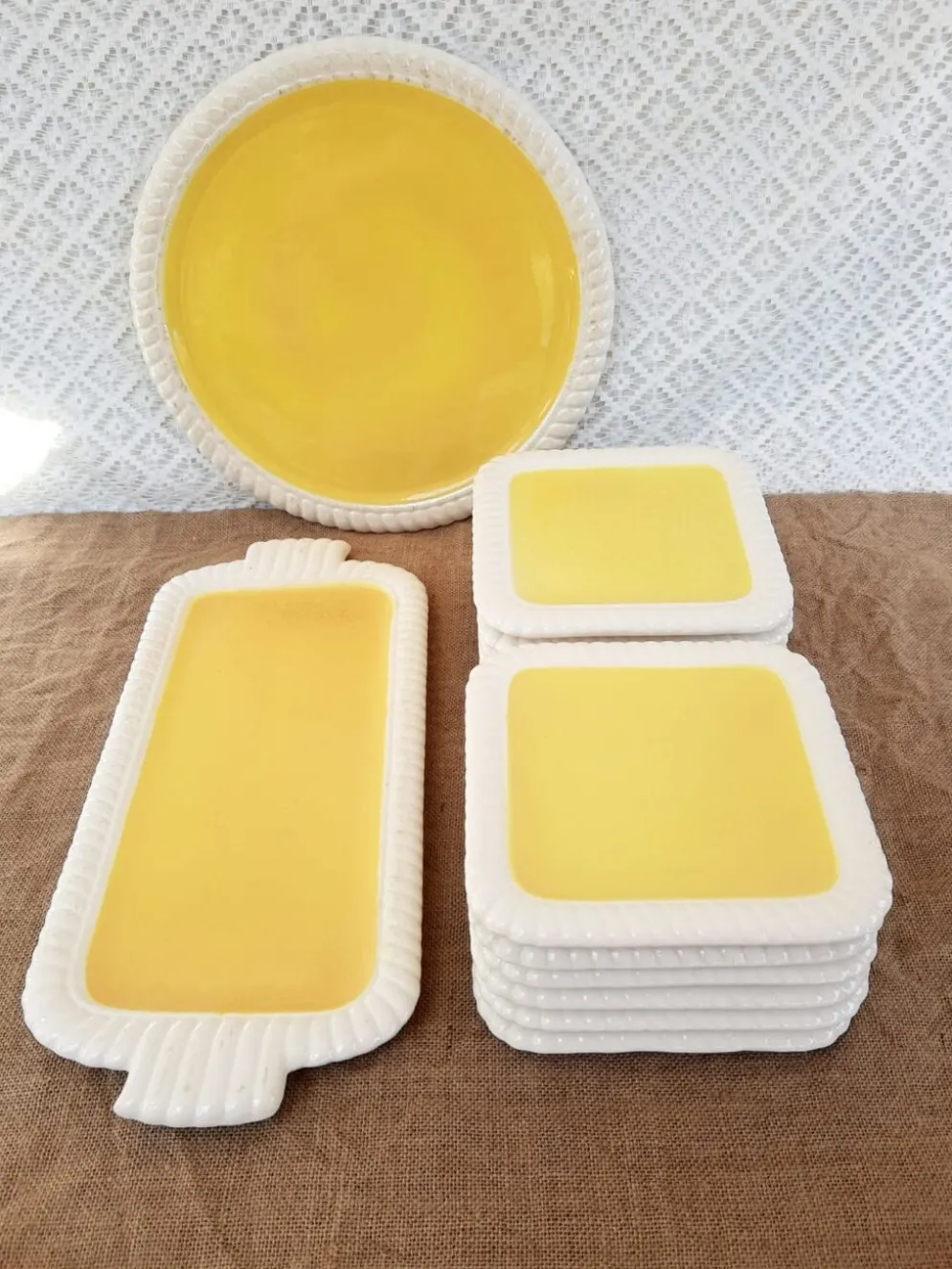 Service à dessert jaune Longwy France