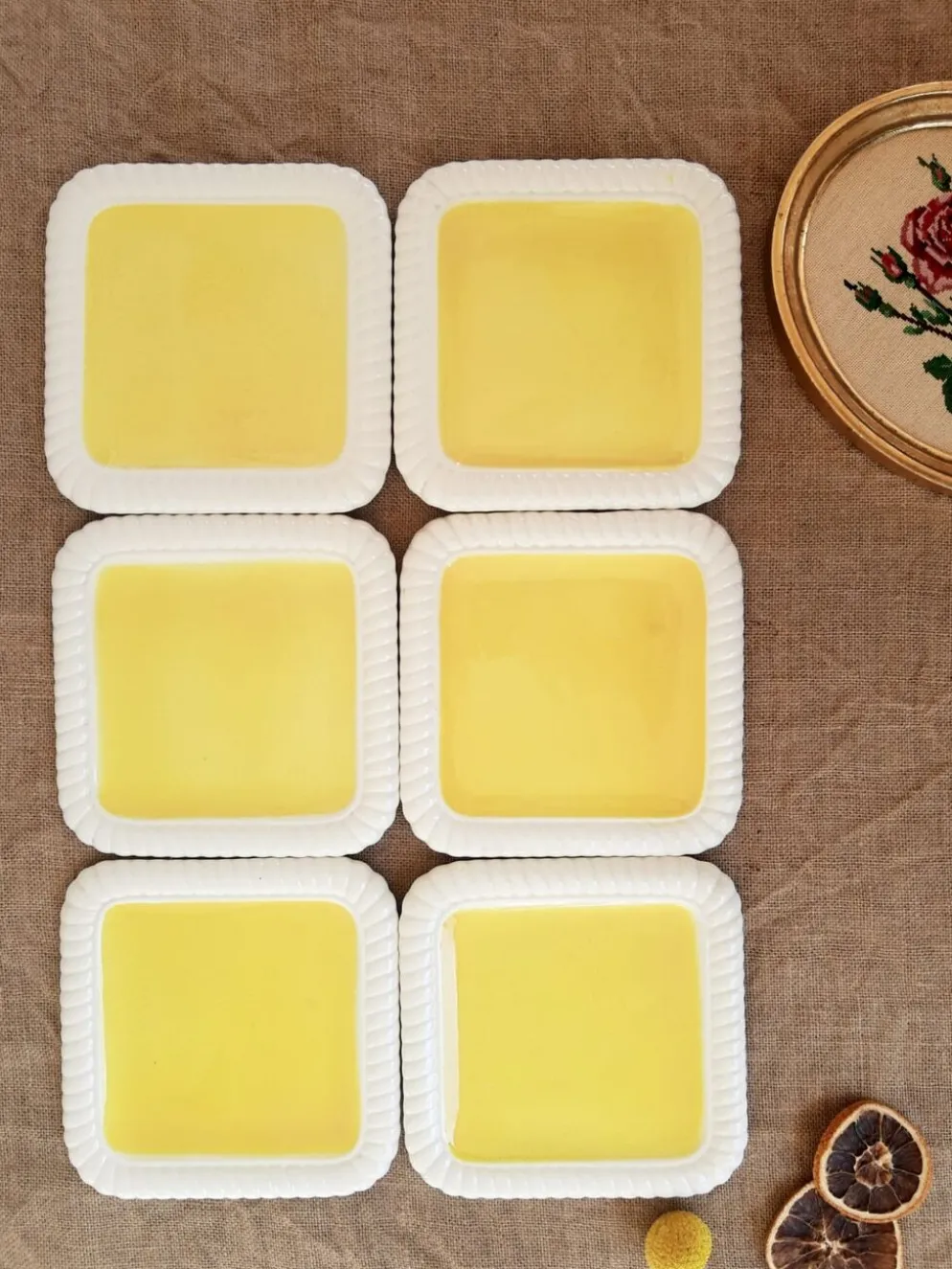 Service à dessert jaune Longwy France