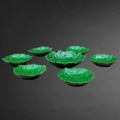 Service à dessert majolique italienne C.A.L Nove – feuilles de vigne vert - 7 pièces - années 60