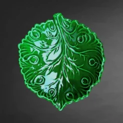 Service à dessert majolique italienne C.A.L Nove – feuilles de vigne vert - 7 pièces - années 60