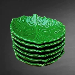 Service à dessert majolique italienne C.A.L Nove – feuilles de vigne vert - 7 pièces - années 60