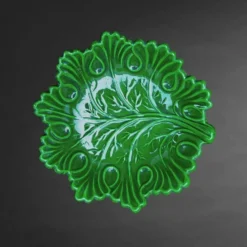 Service à dessert majolique italienne C.A.L Nove – feuilles de vigne vert - 7 pièces - années 60