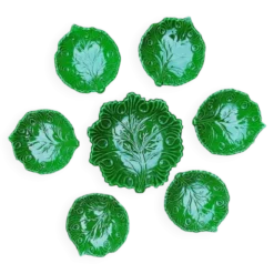Service à dessert majolique italienne C.A.L Nove – feuilles de vigne vert - 7 pièces - années 60