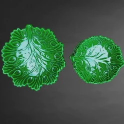 Service à dessert majolique italienne C.A.L Nove – feuilles de vigne vert - 7 pièces - années 60
