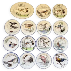 Service de table assiettes et plats Gien modèle grands oiseaux