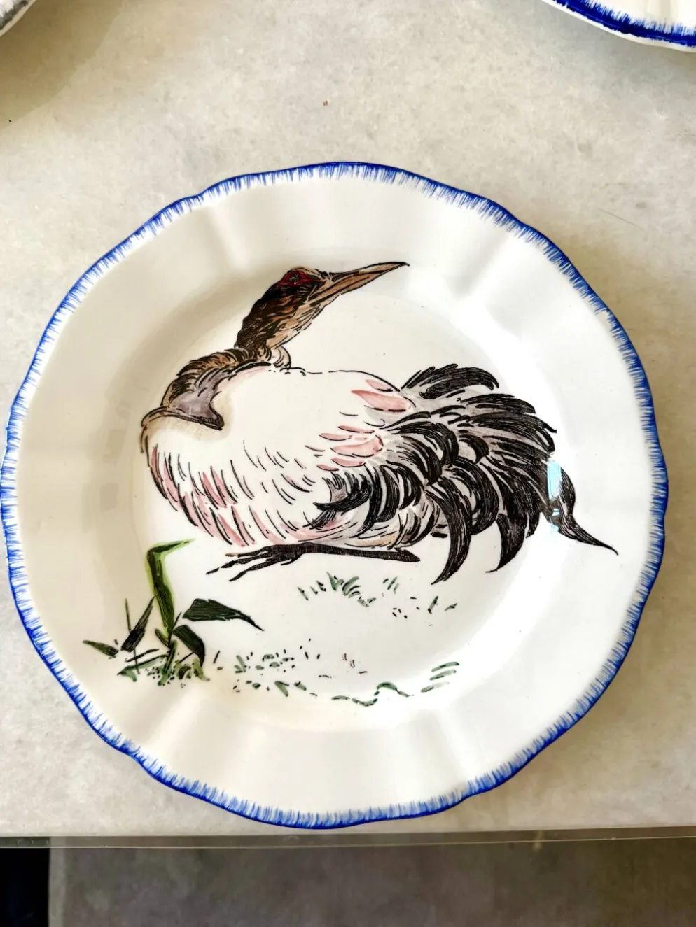 Service de table assiettes et plats Gien modèle grands oiseaux
