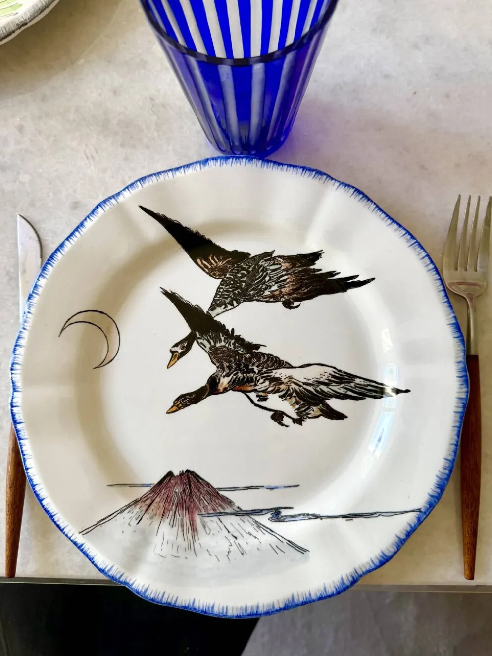 Service de table assiettes et plats Gien modèle grands oiseaux