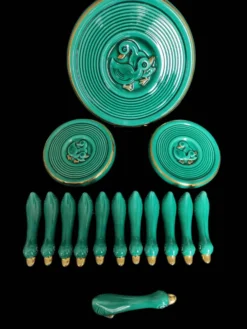 Service de table en céramique turquoise, années 40-50