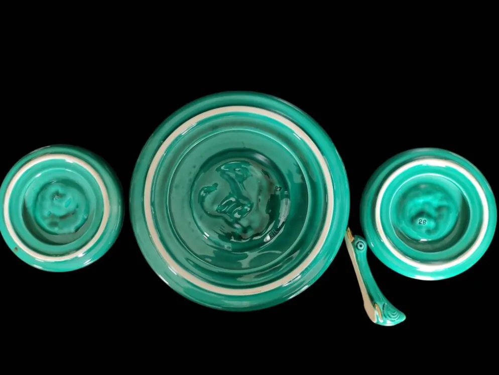 Service de table en céramique turquoise, années 40-50