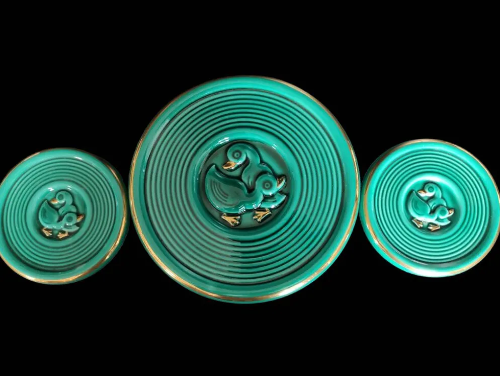 Service de table en céramique turquoise, années 40-50