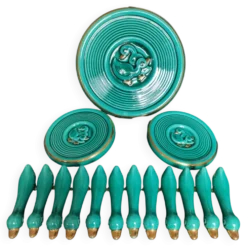 Service de table en céramique turquoise, années 40-50