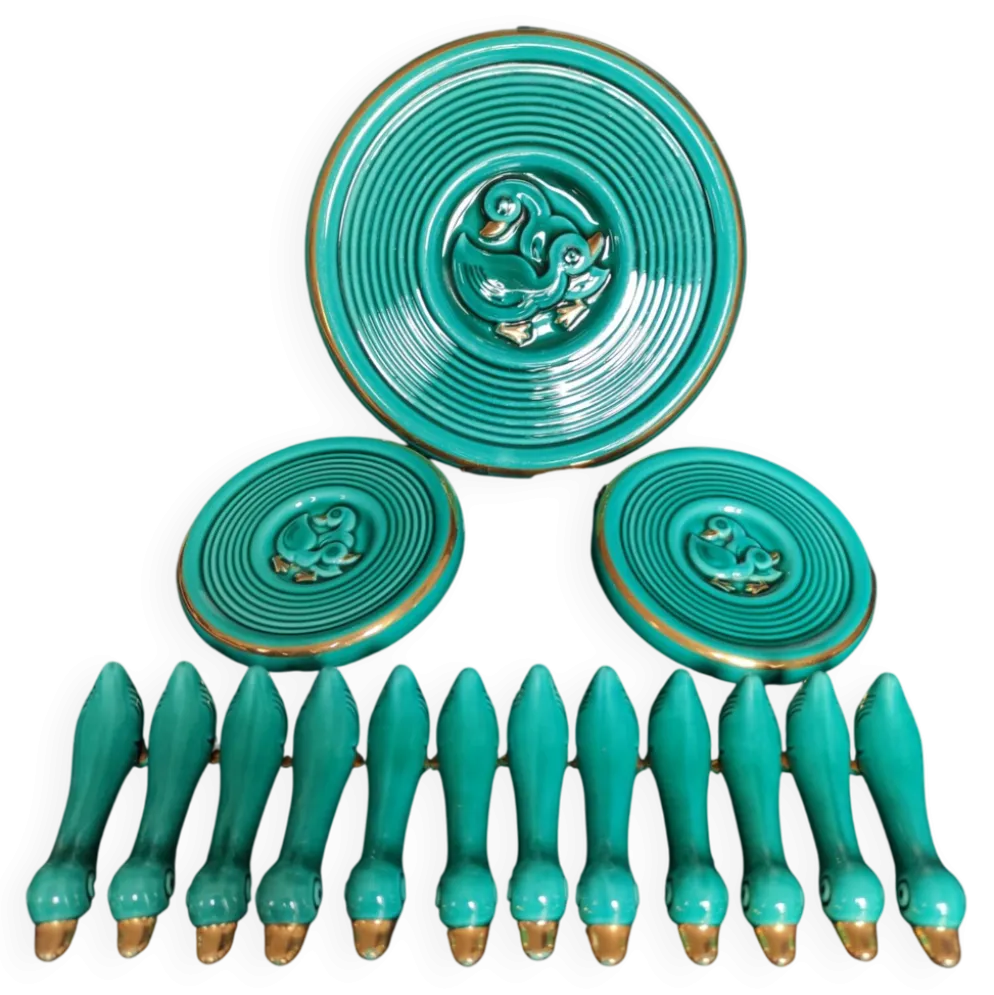 Service de table en céramique turquoise, années 40-50