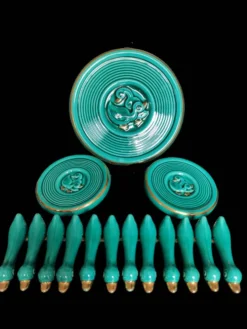 Service de table en céramique turquoise, années 40-50