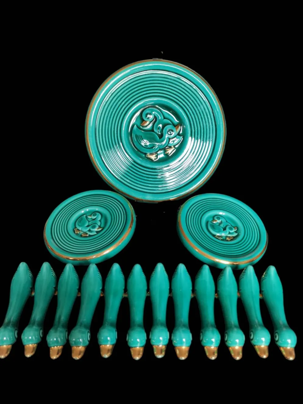 Service de table en céramique turquoise, années 40-50