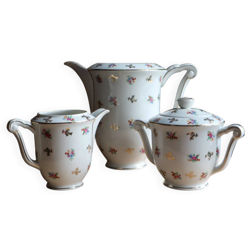 Service de table en porcelaine de Limoges Raynaud - Décor fleuri & or