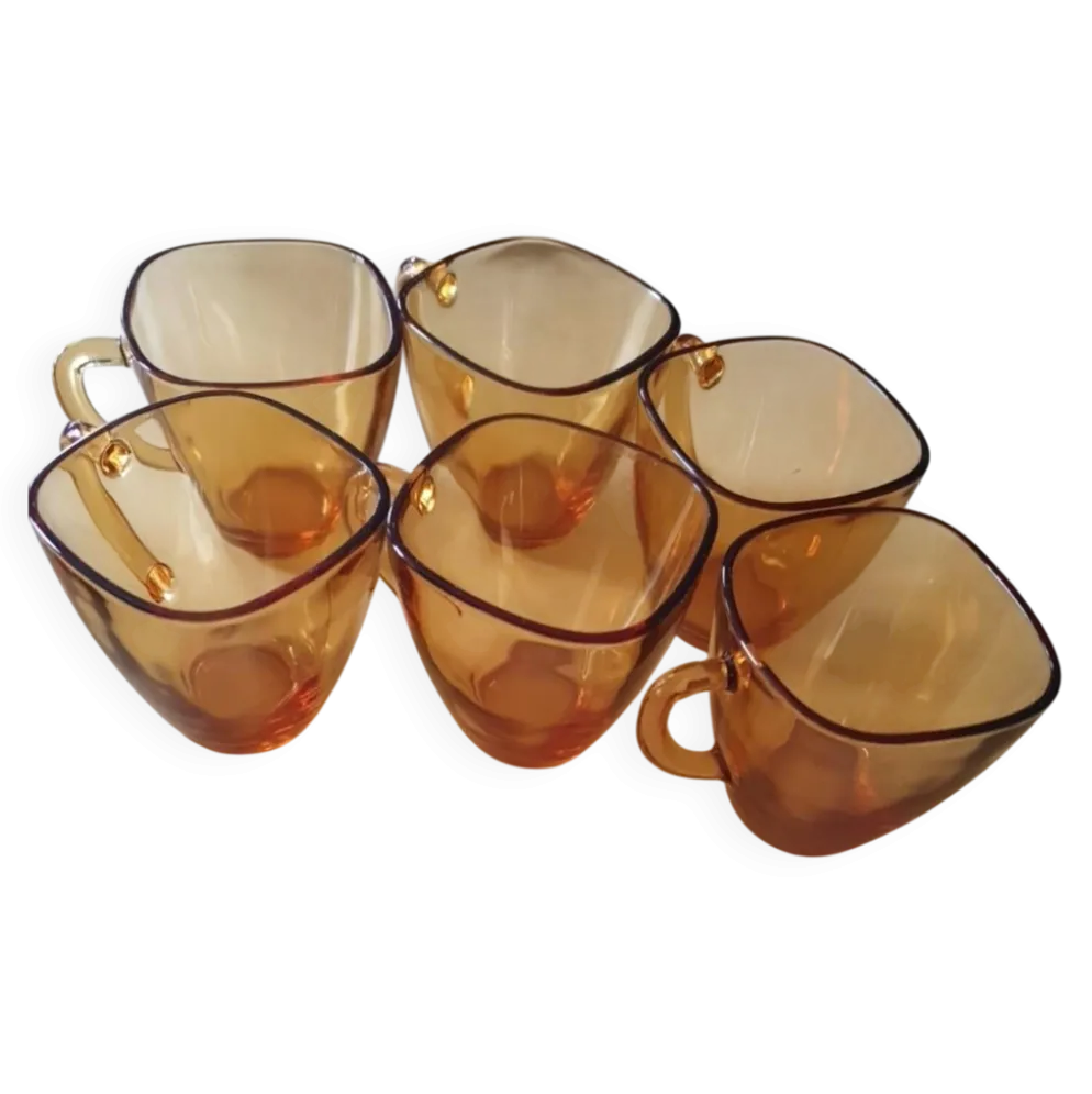 Service de 6 tasses et soucoupes en verre ambré