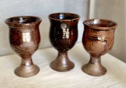 Service de 8 verres grès pyrite vintage 1960 d'Albert THIRY (Vallauris)