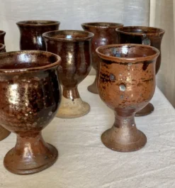 Service de 8 verres grès pyrite vintage 1960 d'Albert THIRY (Vallauris)