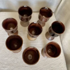 Service de 8 verres grès pyrite vintage 1960 d'Albert THIRY (Vallauris)