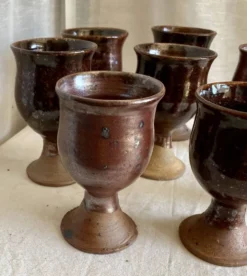 Service de 8 verres grès pyrite vintage 1960 d'Albert THIRY (Vallauris)