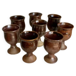 Service de 8 verres grès pyrite vintage 1960 d'Albert THIRY (Vallauris)
