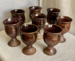 Service de 8 verres grès pyrite vintage 1960 d'Albert THIRY (Vallauris)