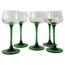 Service francais verres à vin en verre vert bouteille, Alsace 1970