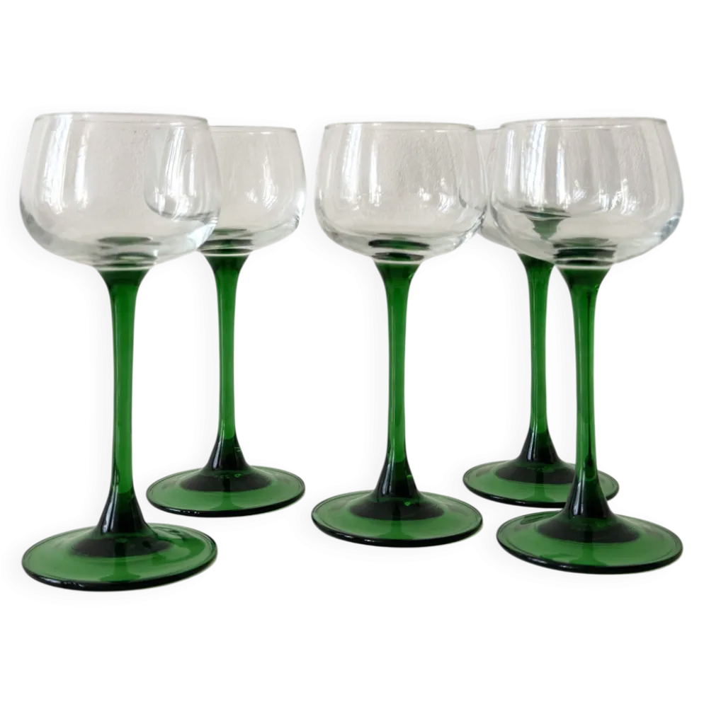 Service francais verres à vin en verre vert bouteille, Alsace 1970
