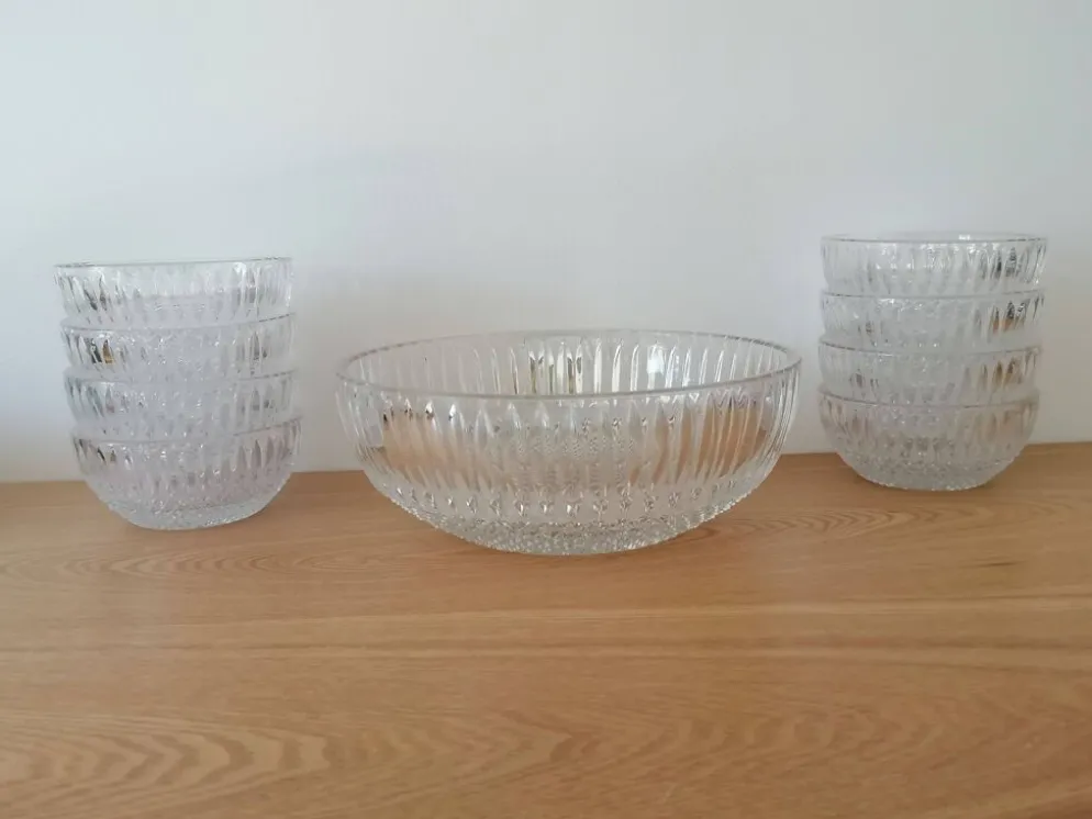 Service fruits en cristal saladier et ses 8 bols assortis