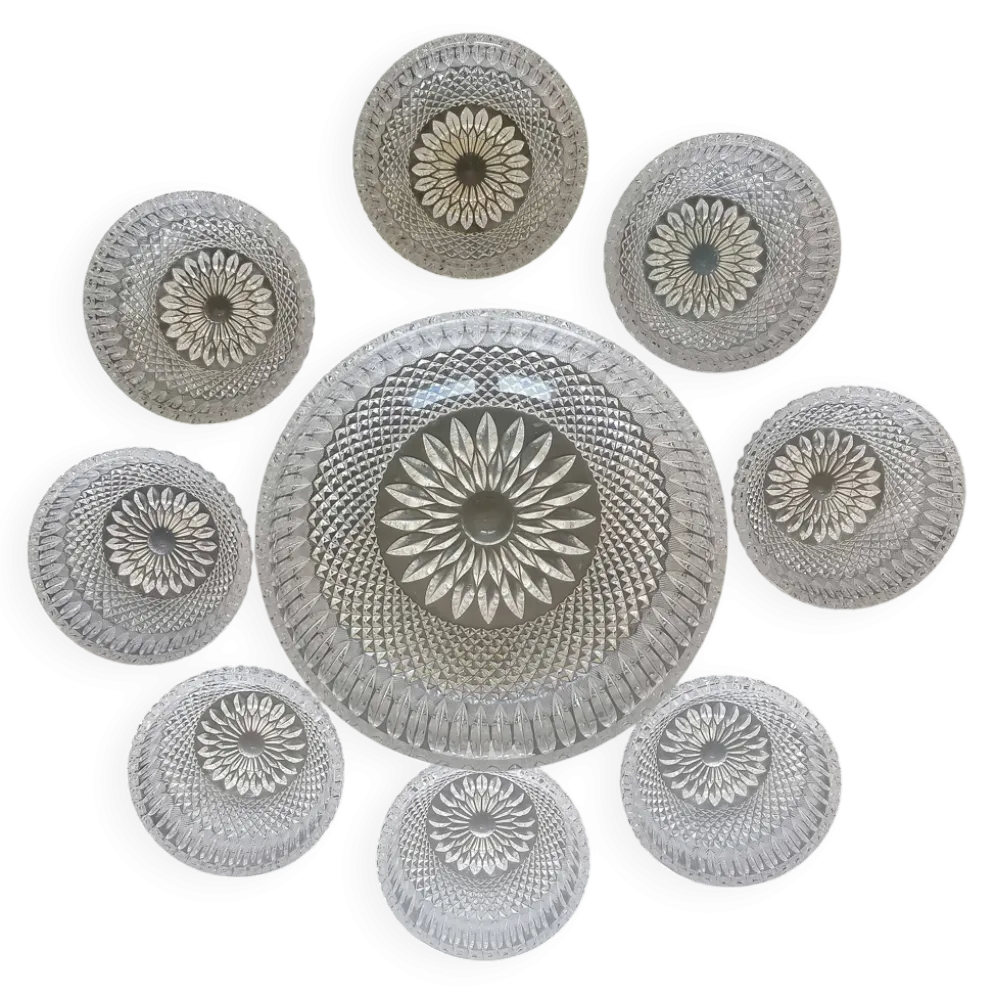 Service fruits en cristal saladier et ses 8 bols assortis