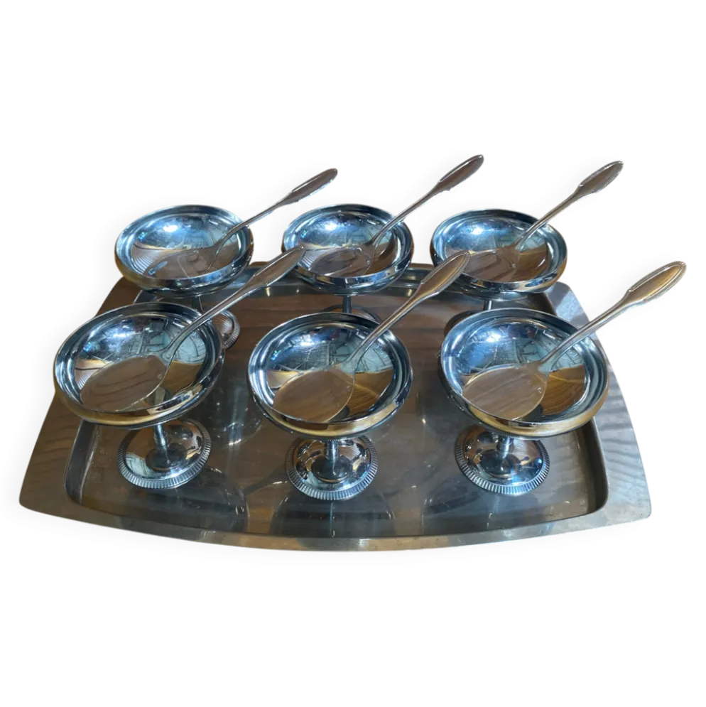 Service à glace rémy letang plateau + 6 coupes + 6 cuillères vintage #