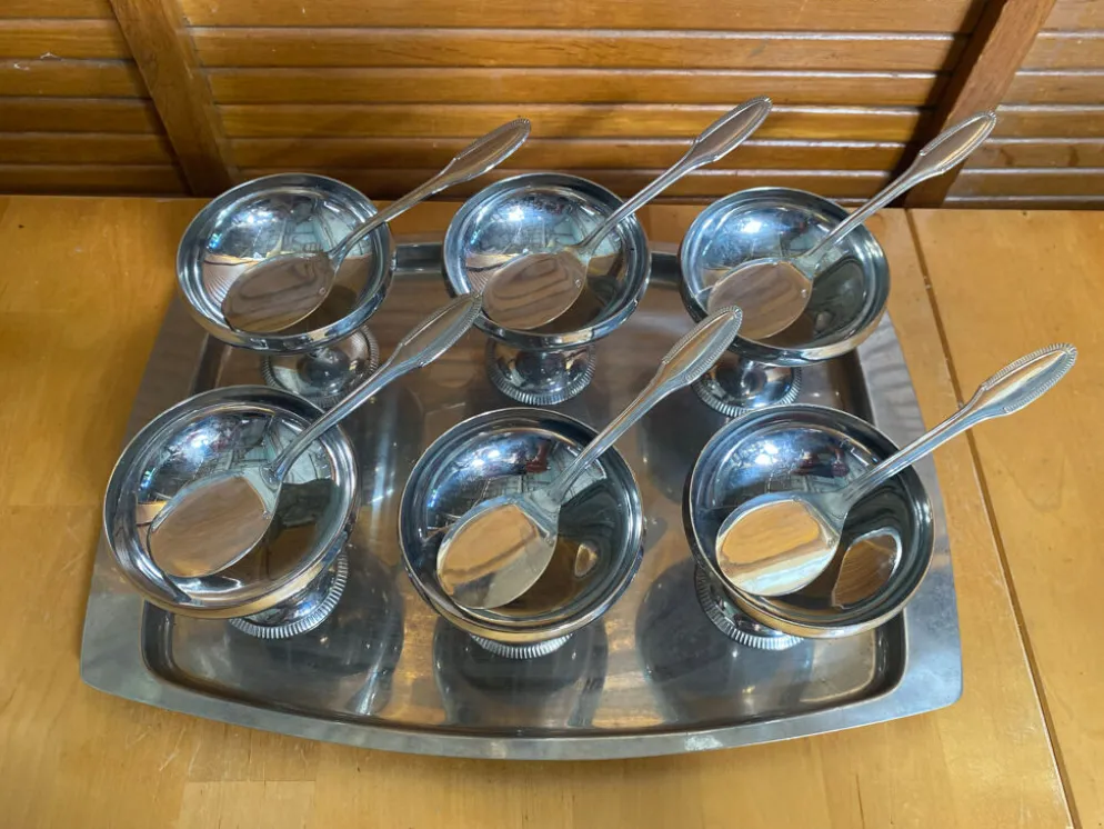Service à glace rémy letang plateau + 6 coupes + 6 cuillères vintage #