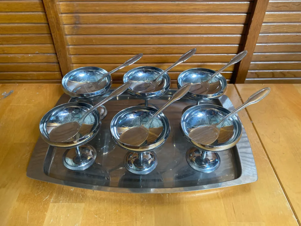 Service à glace rémy letang plateau + 6 coupes + 6 cuillères vintage #