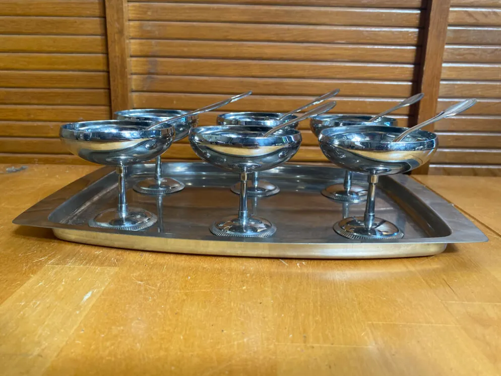 Service à glace rémy letang plateau + 6 coupes + 6 cuillères vintage #