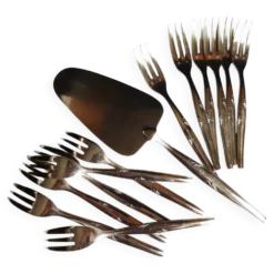 Service à gâteaux métal argenté / 12 fourchettes et pelle à gâteaux argent