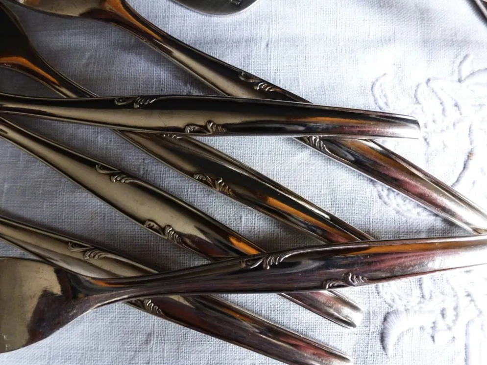 Service à gâteaux métal argenté / 12 fourchettes et pelle à gâteaux argent