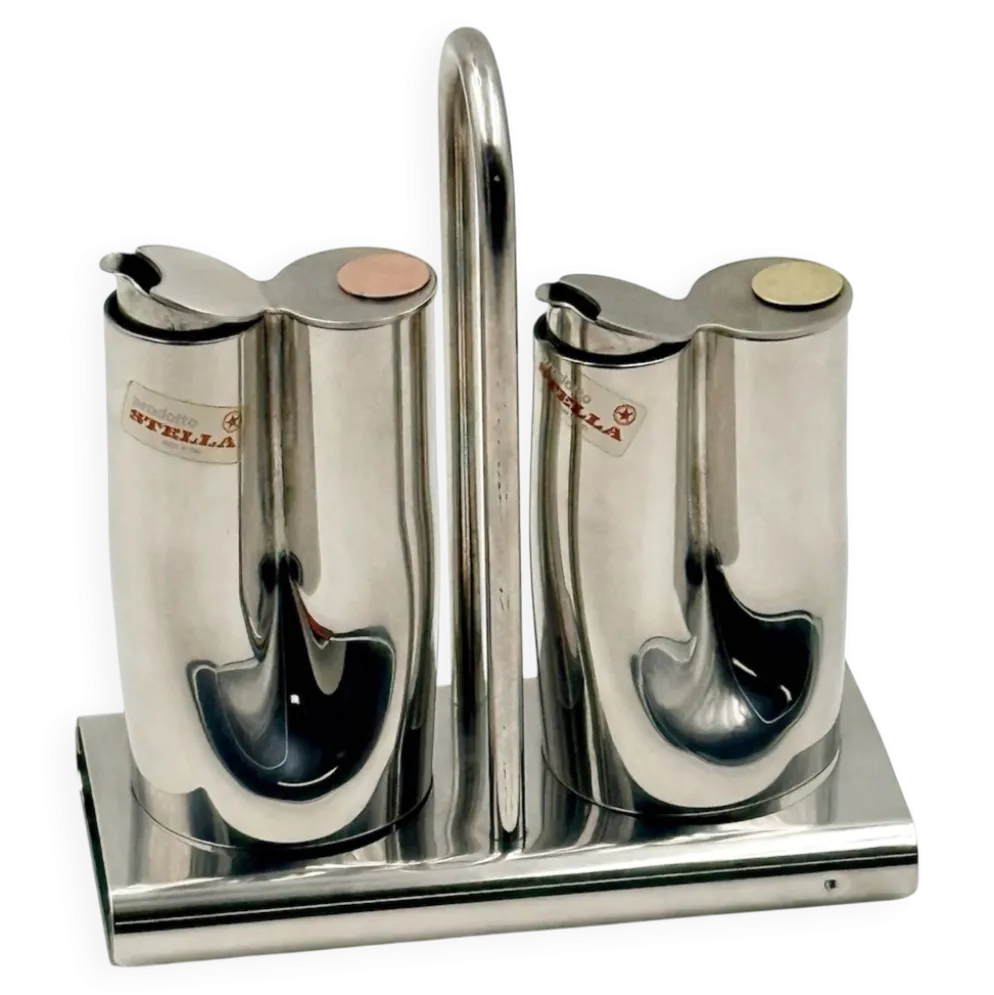 Service huile et vinaigre en inox design italien Stella Metallurgica Lux année.