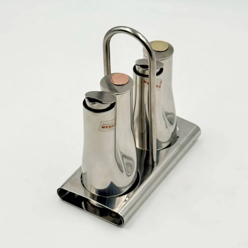 Service huile et vinaigre en inox design italien Stella Metallurgica Lux année.