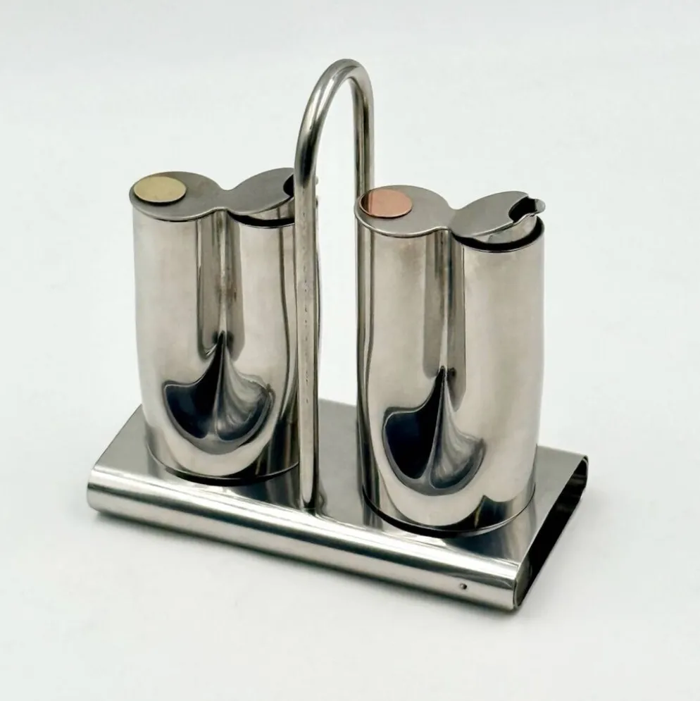 Service huile et vinaigre en inox design italien Stella Metallurgica Lux année.