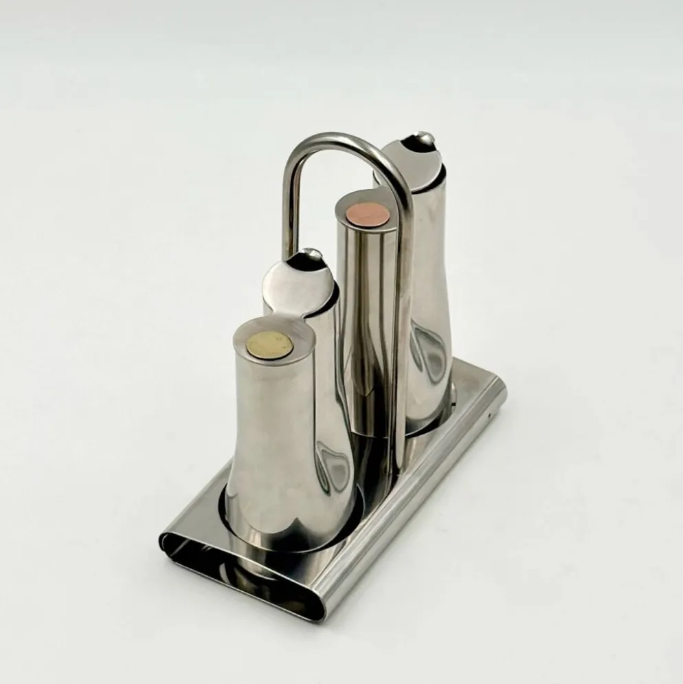 Service huile et vinaigre en inox design italien Stella Metallurgica Lux année.