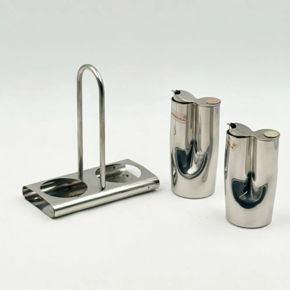 Service huile et vinaigre en inox design italien Stella Metallurgica Lux année.