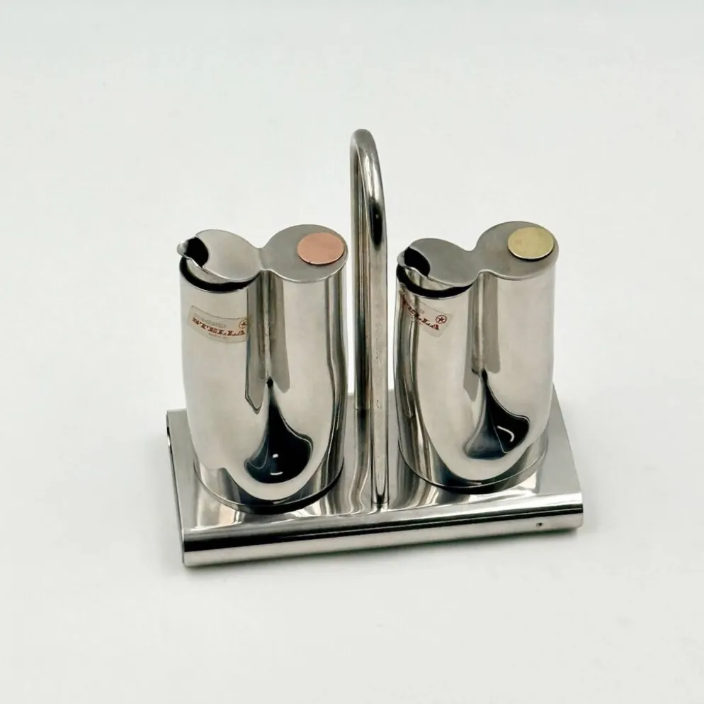 Service huile et vinaigre en inox design italien Stella Metallurgica Lux année.